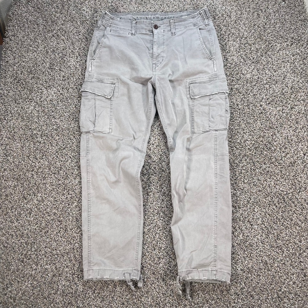 American Eagle Slim Lived-In Cargo Men's 32x27 Pants Gray Utility Drawstring Hem